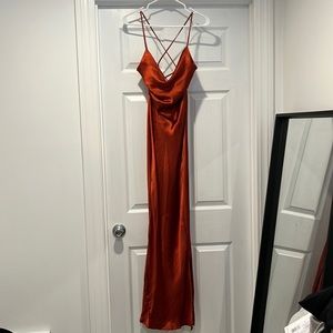 ASOS DESIGN Cami Maxi Slip Dress with Lace-Up Back, Color: Rust, Size: US 4